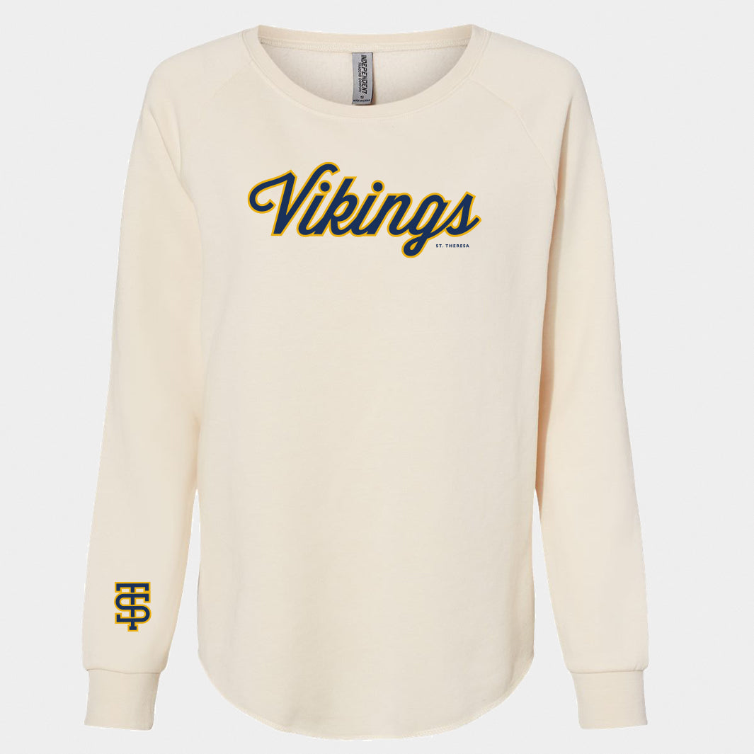 Vikings Script Women's California Wave Wash Crewneck Sweatshirt