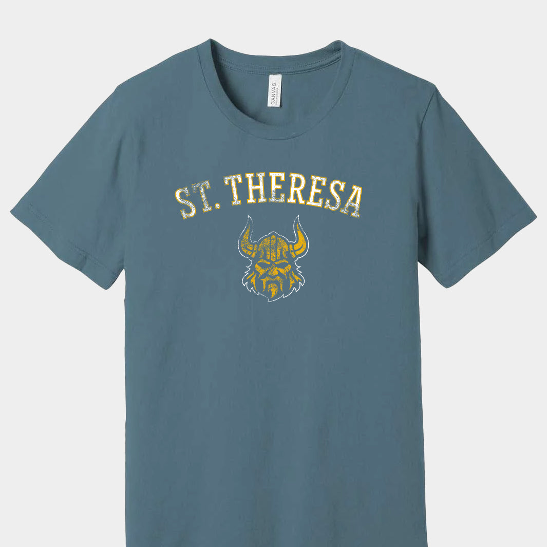 Vintage Block Letter Viking Spirit Shirt, Steel Blue