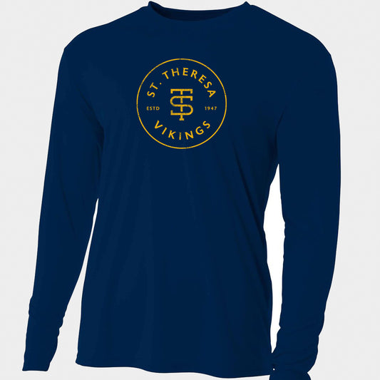 Viking Cooling Performance Long Sleeve Crew, Navy Monogram Gold