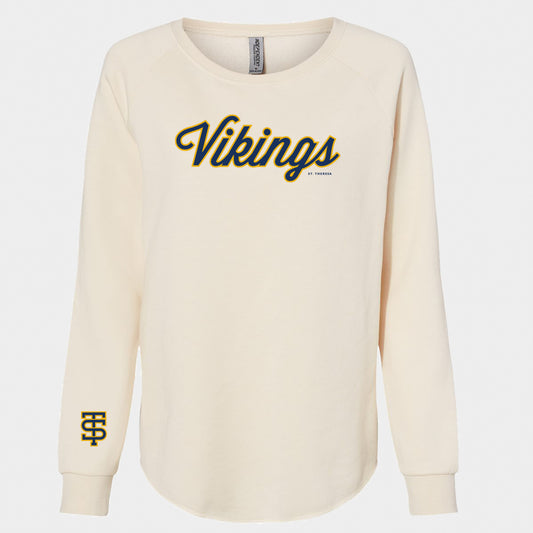 Vikings Script Women's California Wave Wash Crewneck Sweatshirt